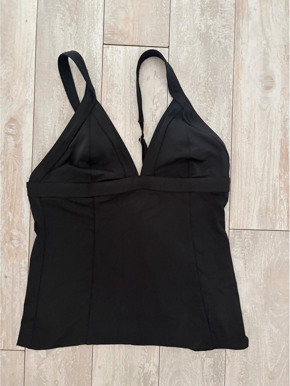 Athleta Black V Neck Tankini Swim Top Size M Adjustable Straps